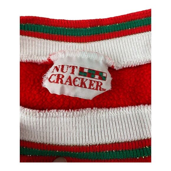 Vintage 90s Nut Cracker Christmas Graphic Gold Glitter Red Sweatshirt Size M - Picture 2 of 12
